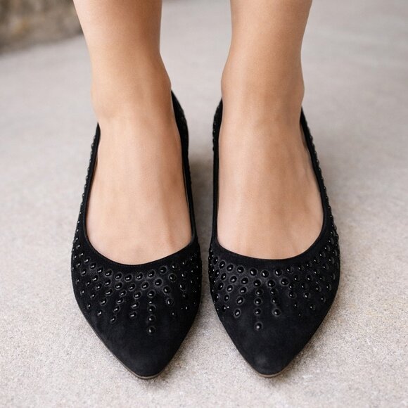 Clarks Shoes - Clarks Narrative Black Studded Pointed Toe Flats Size 8.5 Leather